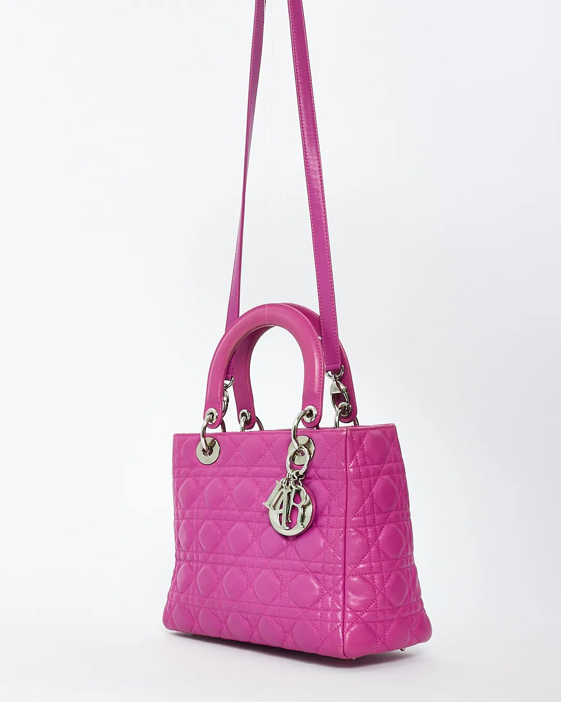 Dior Fushia Cannage Leather Medium Lady Dior