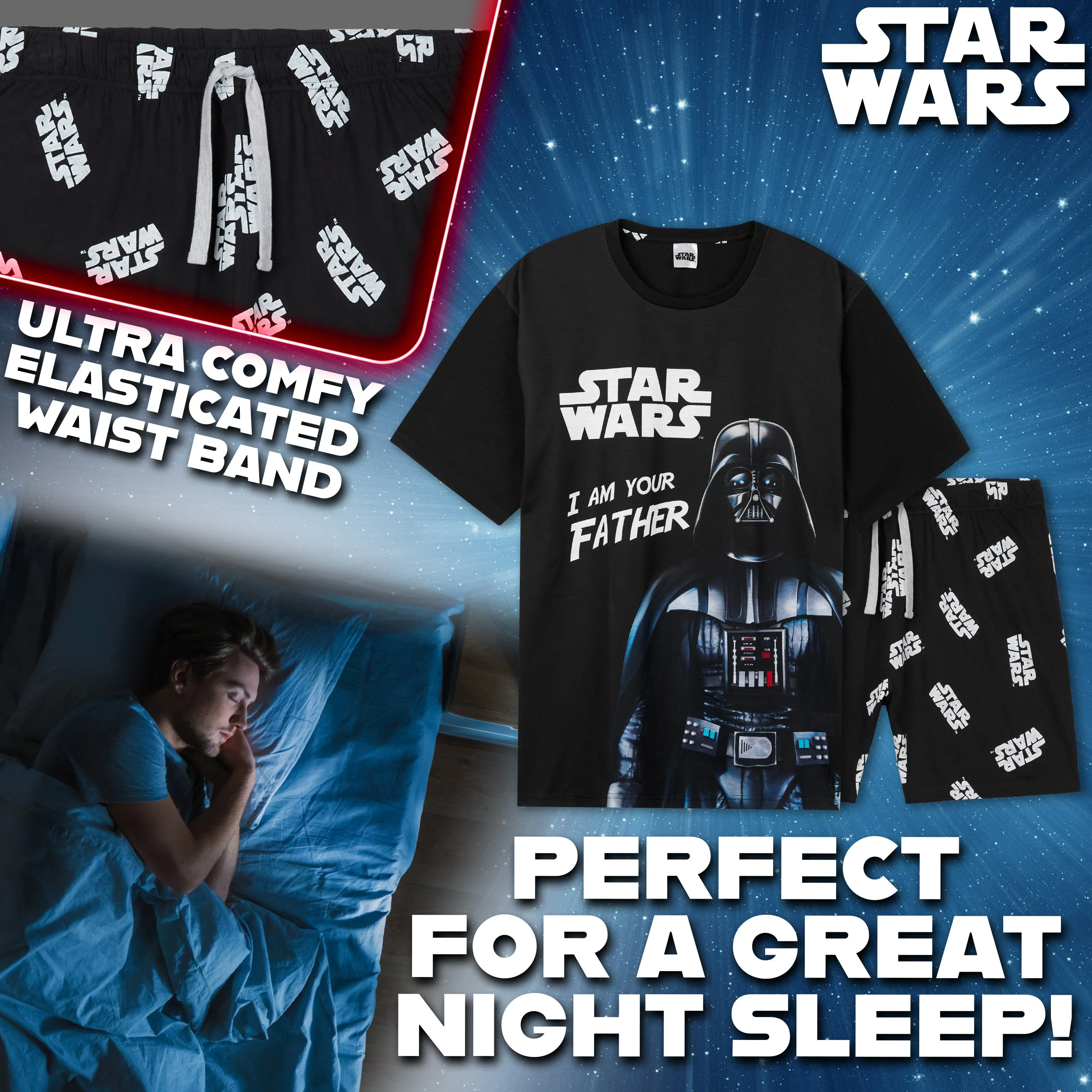 Disney Star Wars Mens Short Pyjamas Set, Dad Loungewear - Darth Vader