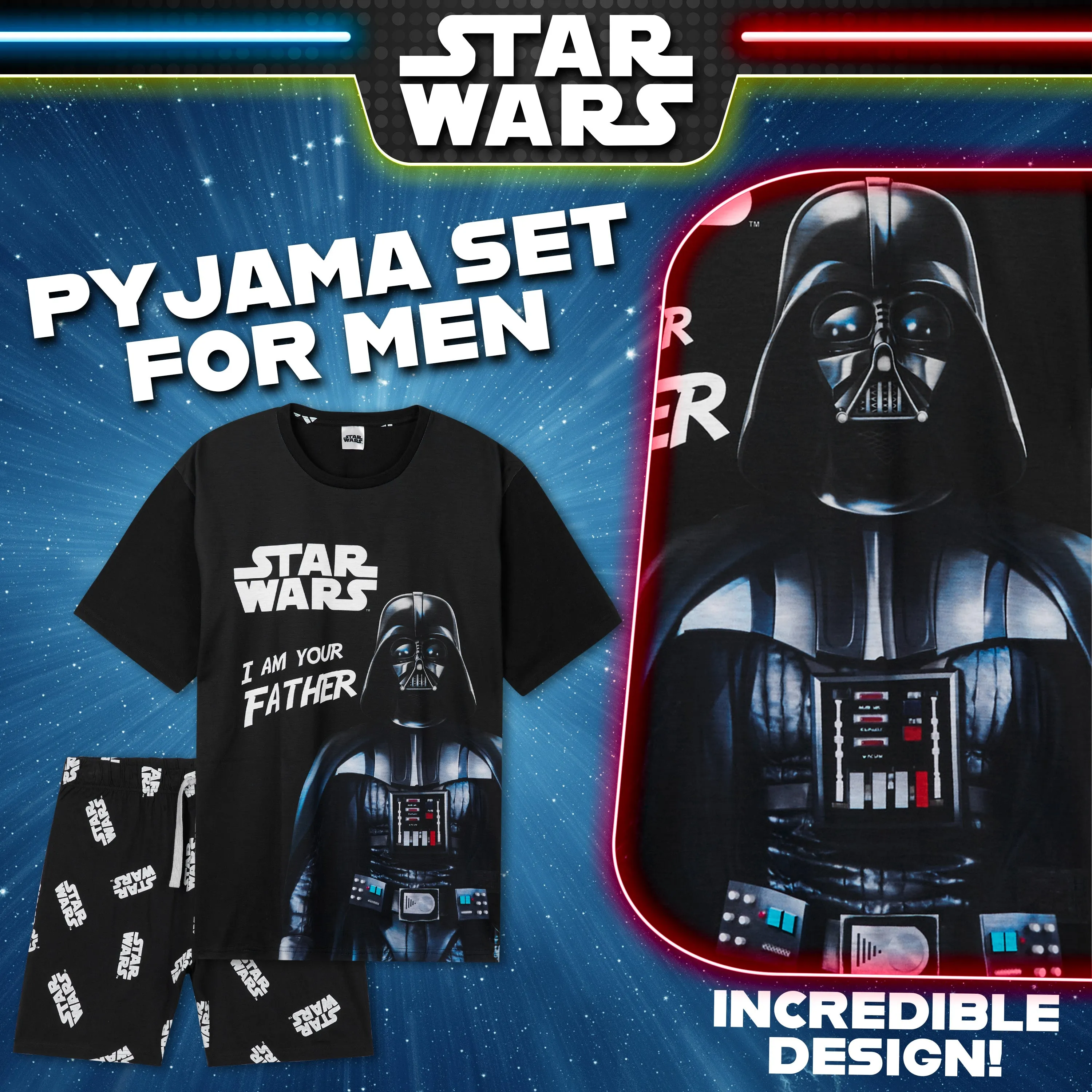 Disney Star Wars Mens Short Pyjamas Set, Dad Loungewear - Darth Vader