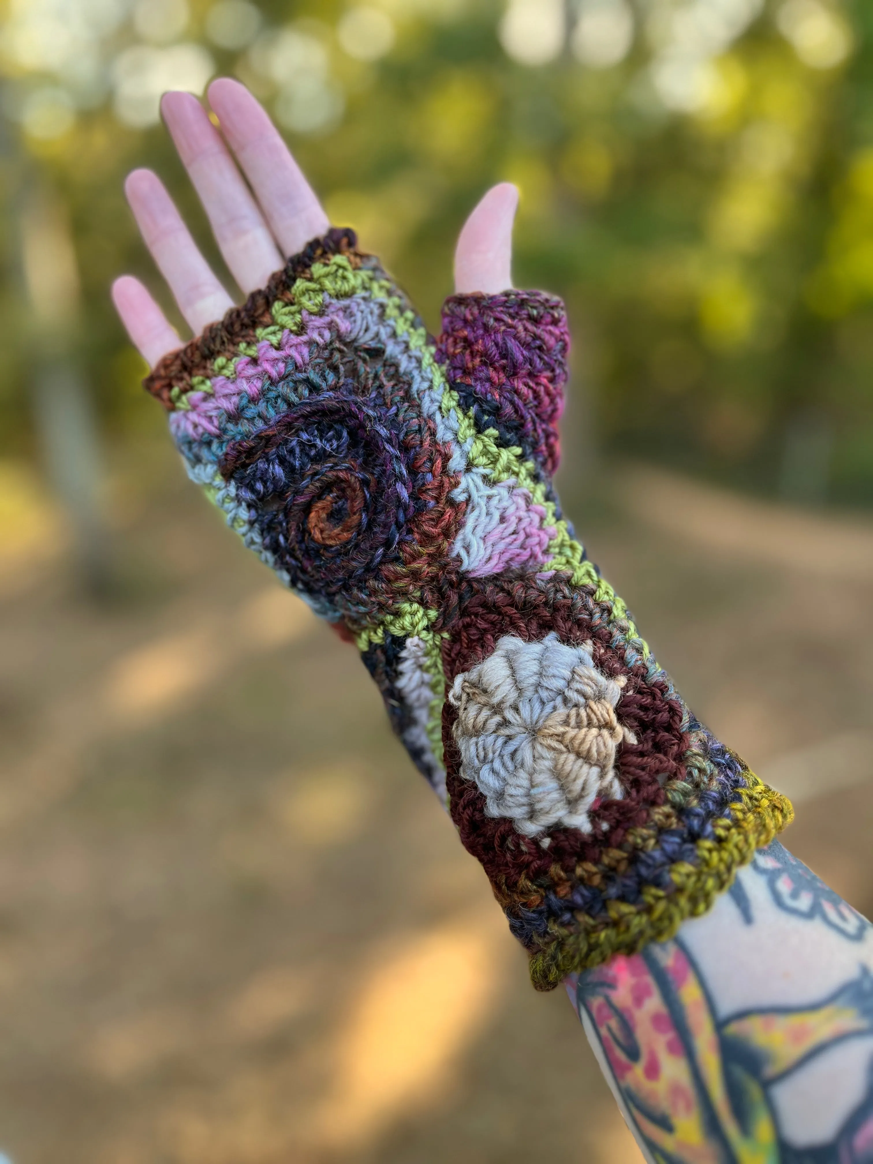 Earthy Freeform Crochet Gloves #1