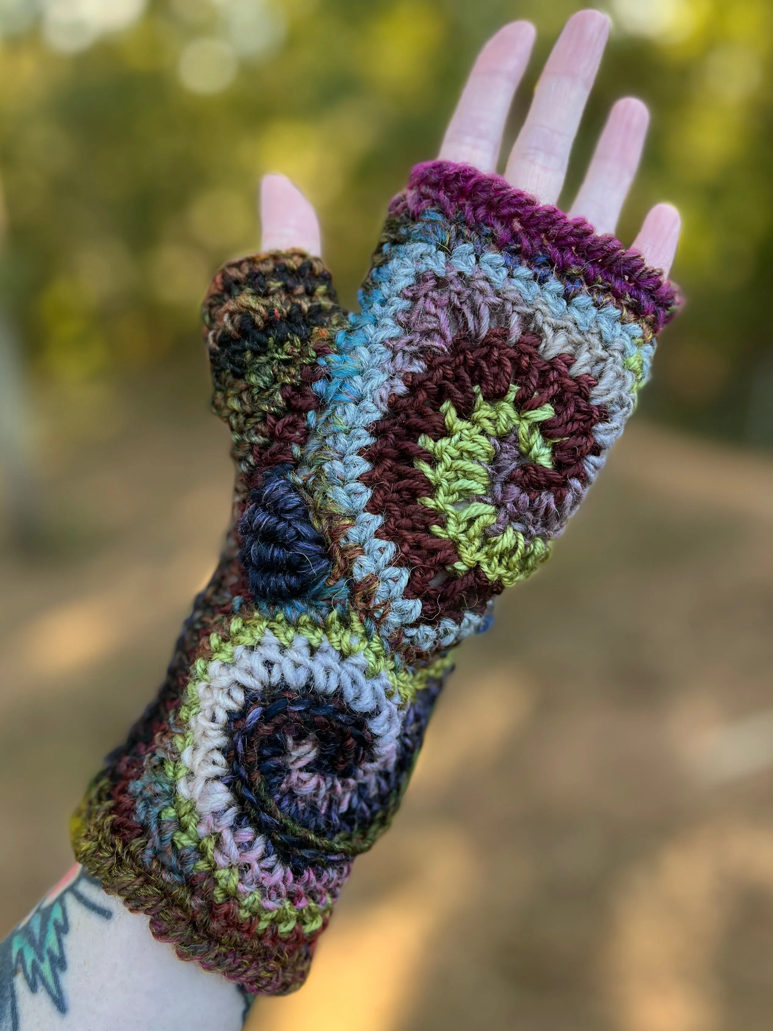 Earthy Freeform Crochet Gloves #1