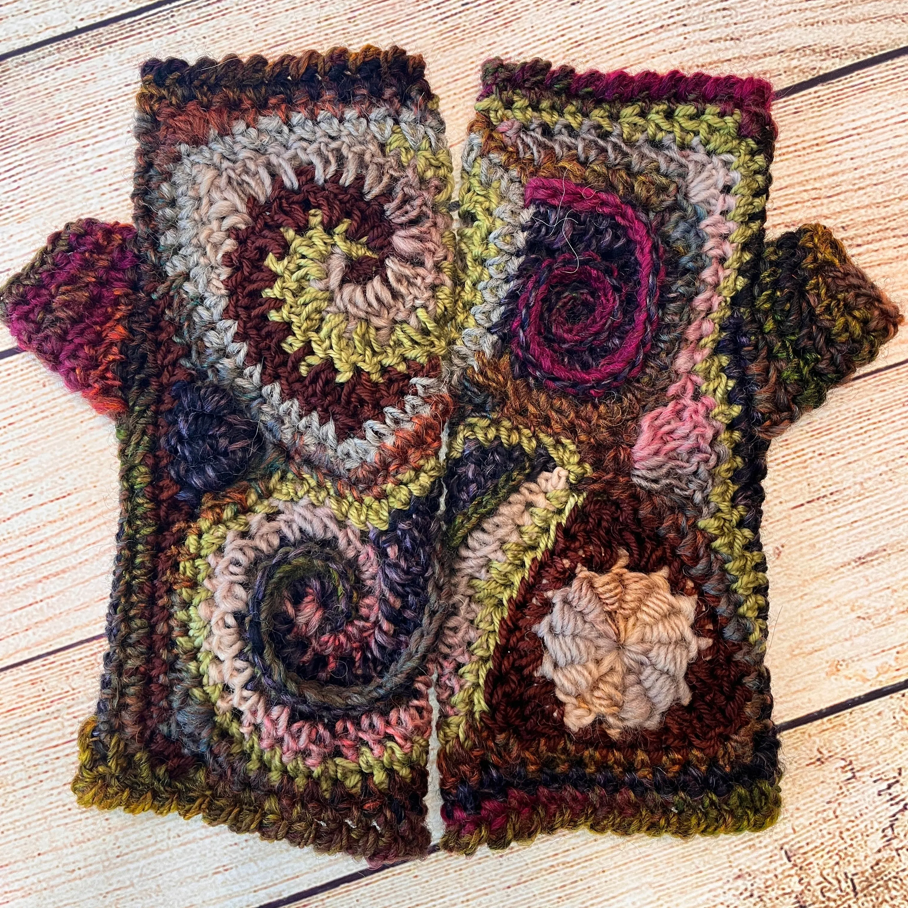 Earthy Freeform Crochet Gloves #1