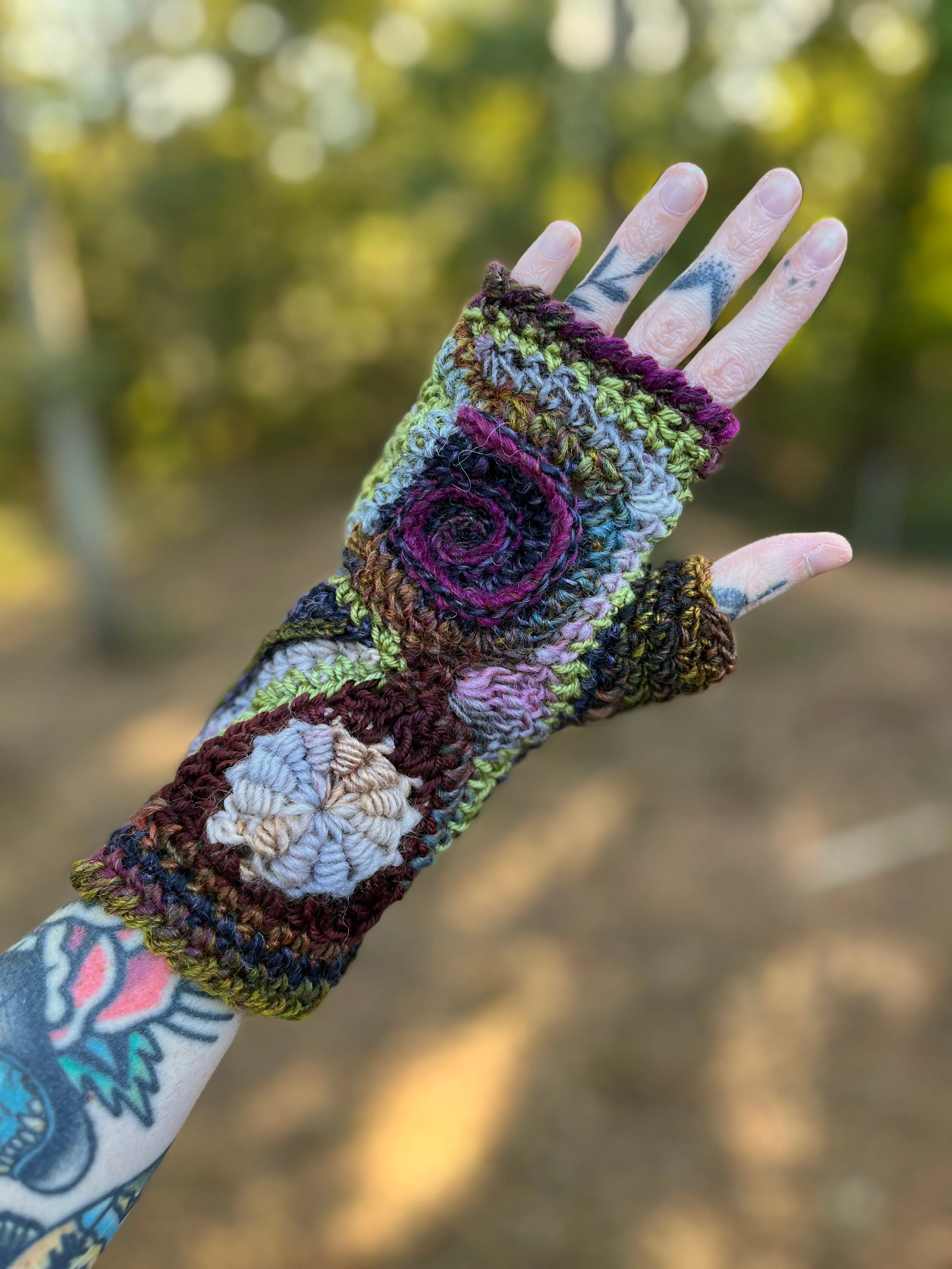 Earthy Freeform Crochet Gloves #1