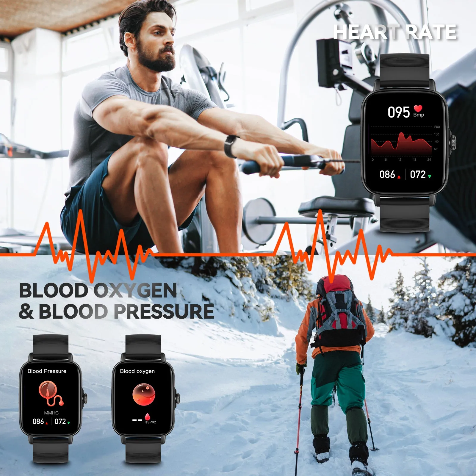 EIGIIS Smart Watch for Men Women, 1.69" HD Bluetooth Phone Watch(Make/Answer Call) for iPhone Android IP67 Waterproof Fitness Watch with Heart Rate Sleep Monitor Activity Tracker with Pedometer