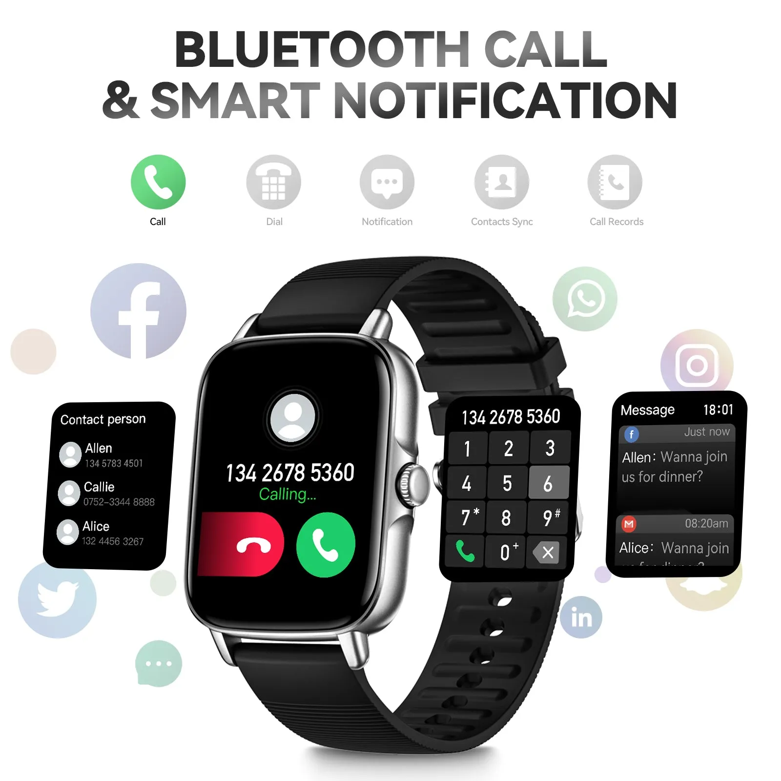 EIGIIS Smart Watch for Men Women, 1.69" HD Bluetooth Phone Watch(Make/Answer Call) for iPhone Android IP67 Waterproof Fitness Watch with Heart Rate Sleep Monitor Activity Tracker with Pedometer