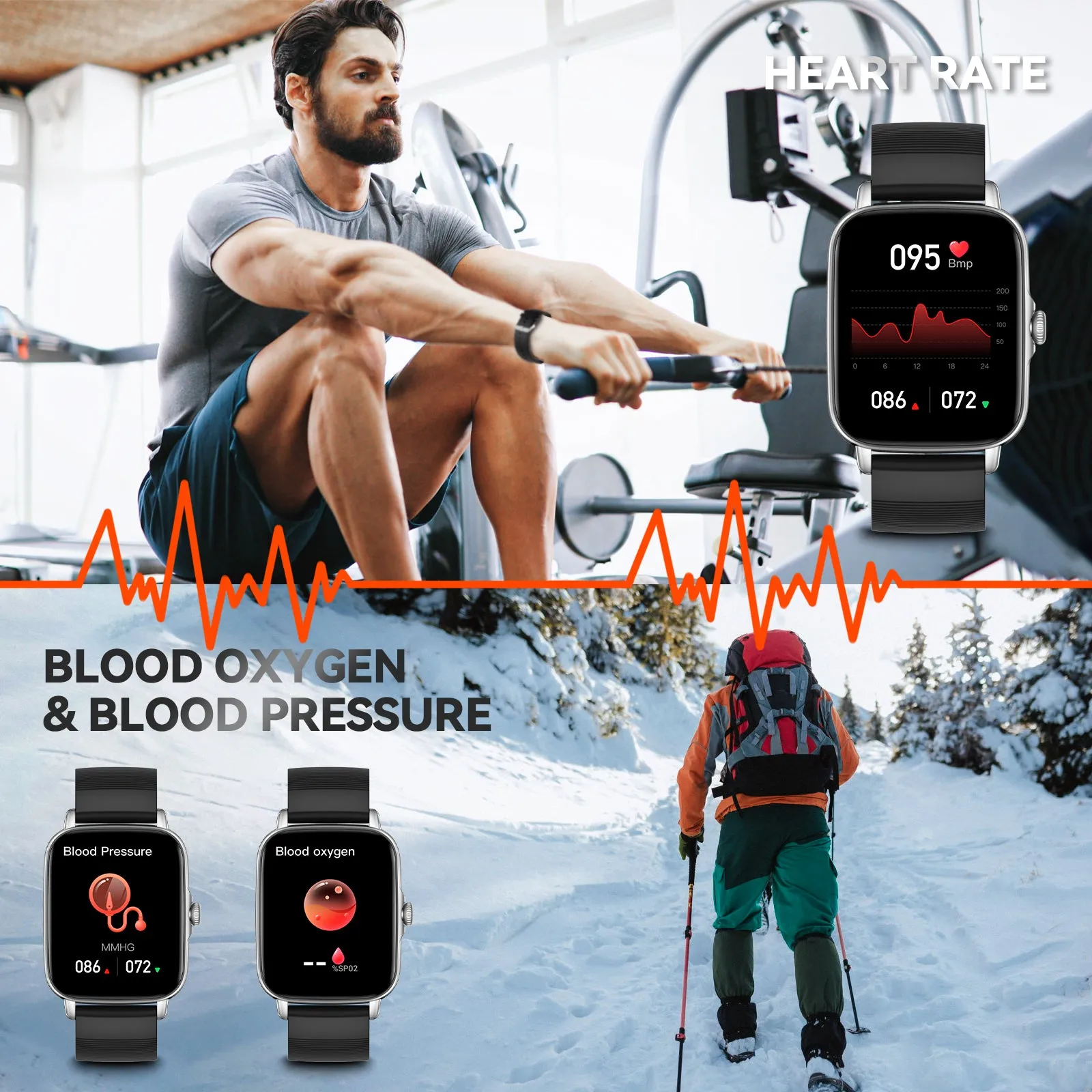 EIGIIS Smart Watch for Men Women, 1.69" HD Bluetooth Phone Watch(Make/Answer Call) for iPhone Android IP67 Waterproof Fitness Watch with Heart Rate Sleep Monitor Activity Tracker with Pedometer