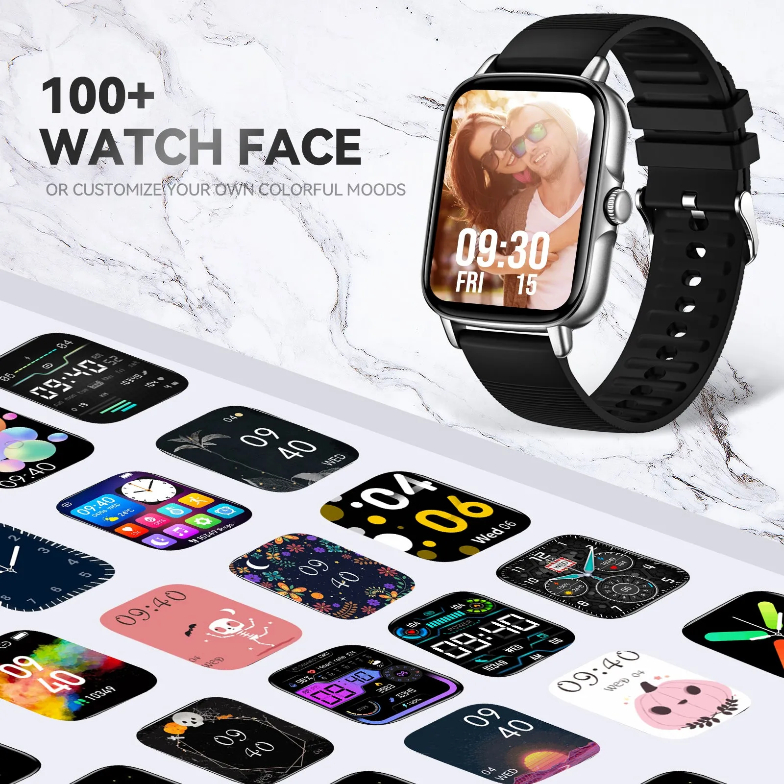 EIGIIS Smart Watch for Men Women, 1.69" HD Bluetooth Phone Watch(Make/Answer Call) for iPhone Android IP67 Waterproof Fitness Watch with Heart Rate Sleep Monitor Activity Tracker with Pedometer