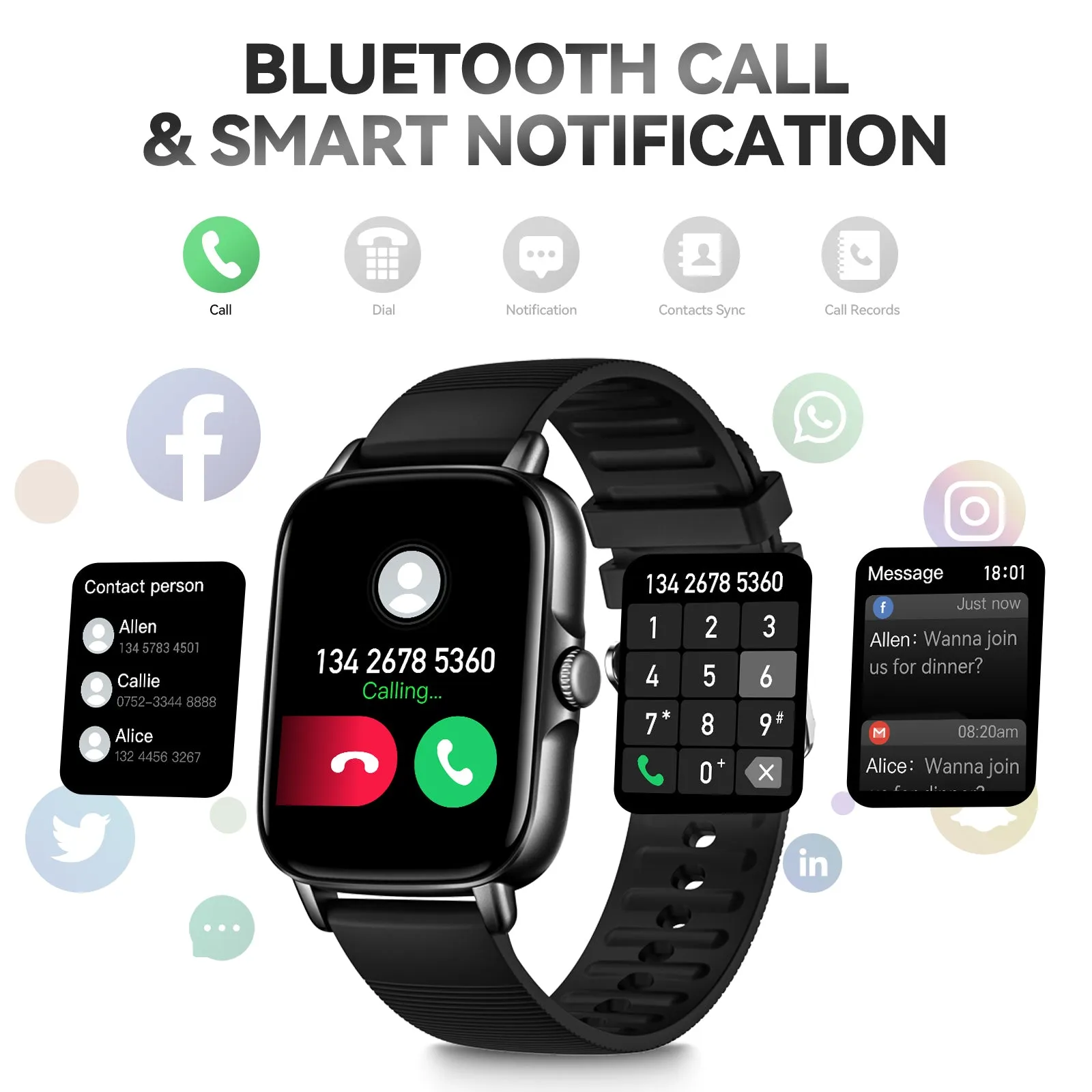 EIGIIS Smart Watch for Men Women, 1.69" HD Bluetooth Phone Watch(Make/Answer Call) for iPhone Android IP67 Waterproof Fitness Watch with Heart Rate Sleep Monitor Activity Tracker with Pedometer