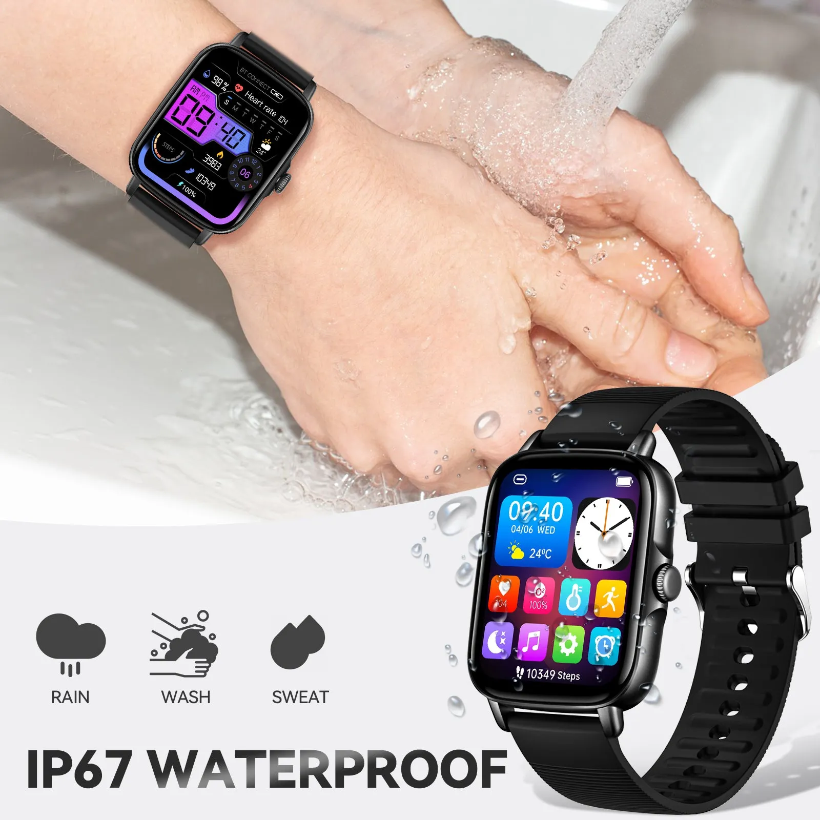 EIGIIS Smart Watch for Men Women, 1.69" HD Bluetooth Phone Watch(Make/Answer Call) for iPhone Android IP67 Waterproof Fitness Watch with Heart Rate Sleep Monitor Activity Tracker with Pedometer