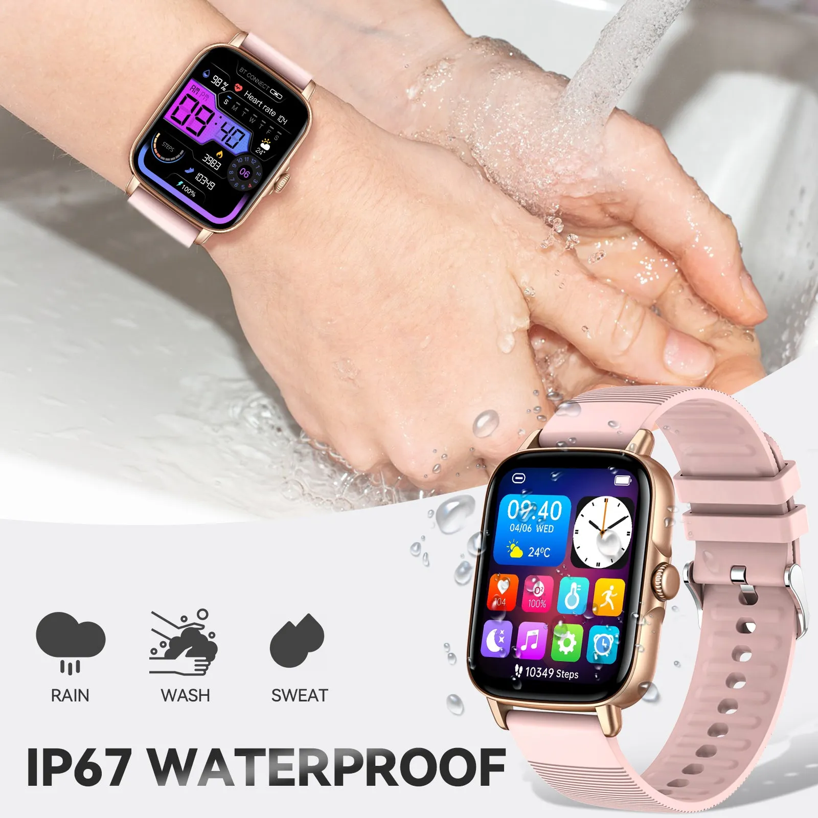 EIGIIS Smart Watch for Men Women, 1.69" HD Bluetooth Phone Watch(Make/Answer Call) for iPhone Android IP67 Waterproof Fitness Watch with Heart Rate Sleep Monitor Activity Tracker with Pedometer