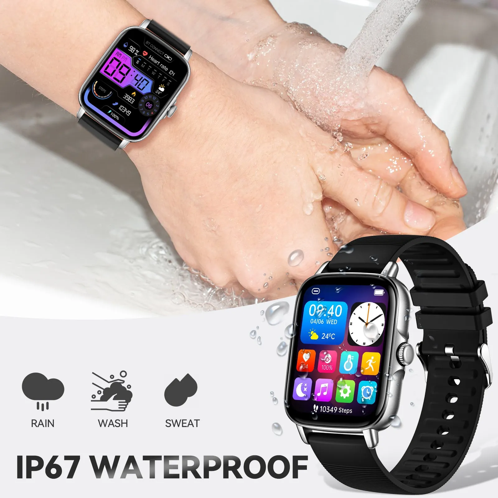 EIGIIS Smart Watch for Men Women, 1.69" HD Bluetooth Phone Watch(Make/Answer Call) for iPhone Android IP67 Waterproof Fitness Watch with Heart Rate Sleep Monitor Activity Tracker with Pedometer