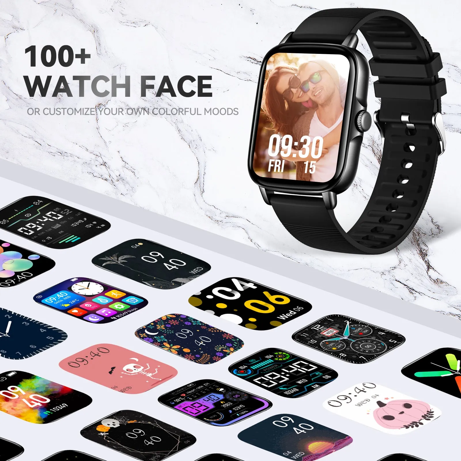 EIGIIS Smart Watch for Men Women, 1.69" HD Bluetooth Phone Watch(Make/Answer Call) for iPhone Android IP67 Waterproof Fitness Watch with Heart Rate Sleep Monitor Activity Tracker with Pedometer