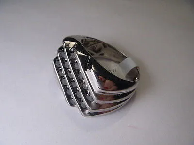 Estate Sterling 925 Silver Black Diamond Mens Mans Band Ring