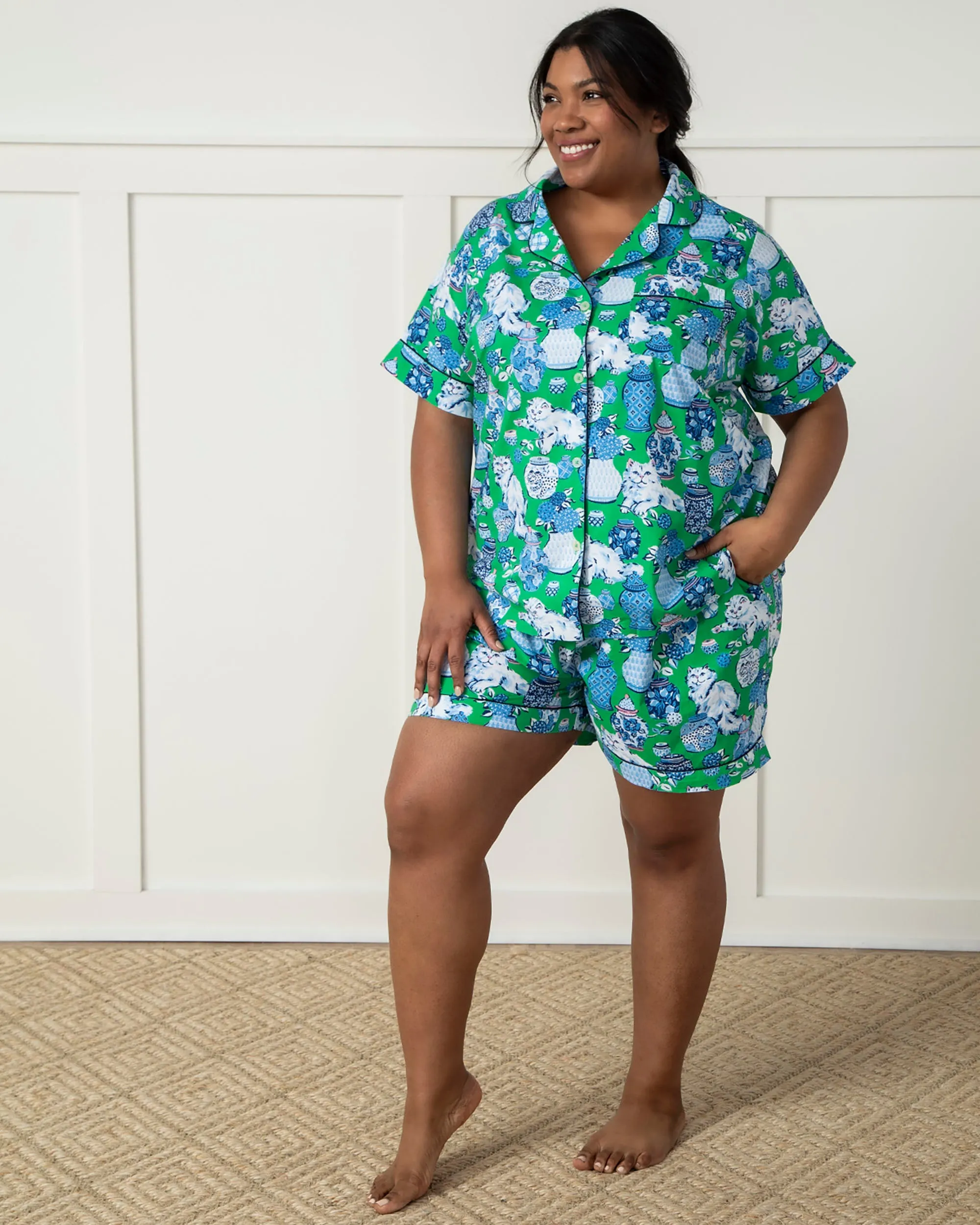 Fancy Cat - Short PJ Set - Green Juice