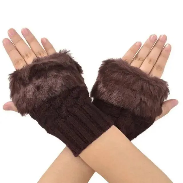 Fashion Fingerless Warm Wool Knitted Classic Fur Half One Size Finger Gloves For Women Cute Soft And Comfortable Trendy Fashion Stretchy Gloves For Women