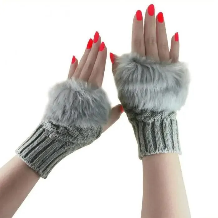 Fashion Fingerless Warm Wool Knitted Classic Fur Half One Size Finger Gloves For Women Cute Soft And Comfortable Trendy Fashion Stretchy Gloves For Women