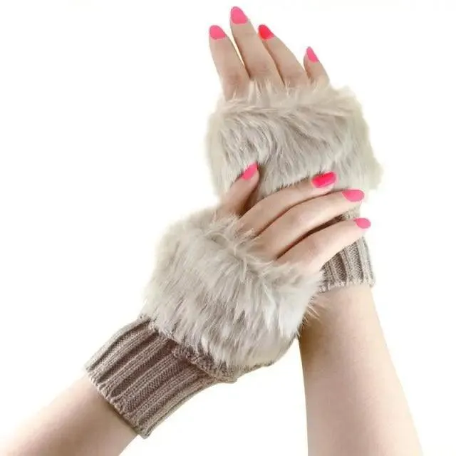 Fashion Fingerless Warm Wool Knitted Classic Fur Half One Size Finger Gloves For Women Cute Soft And Comfortable Trendy Fashion Stretchy Gloves For Women