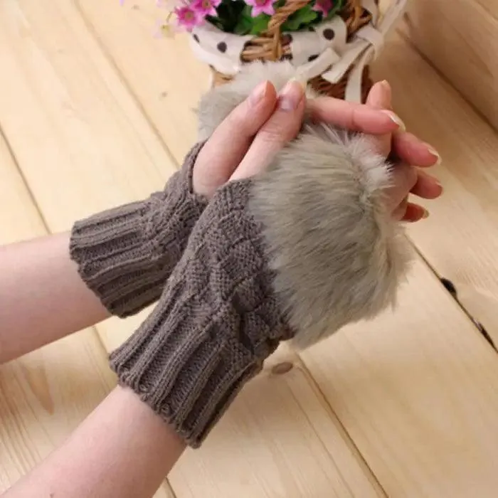 Fashion Fingerless Warm Wool Knitted Classic Fur Half One Size Finger Gloves For Women Cute Soft And Comfortable Trendy Fashion Stretchy Gloves For Women
