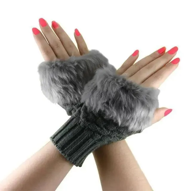 Fashion Fingerless Warm Wool Knitted Classic Fur Half One Size Finger Gloves For Women Cute Soft And Comfortable Trendy Fashion Stretchy Gloves For Women