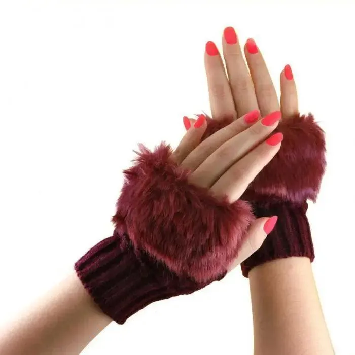 Fashion Fingerless Warm Wool Knitted Classic Fur Half One Size Finger Gloves For Women Cute Soft And Comfortable Trendy Fashion Stretchy Gloves For Women