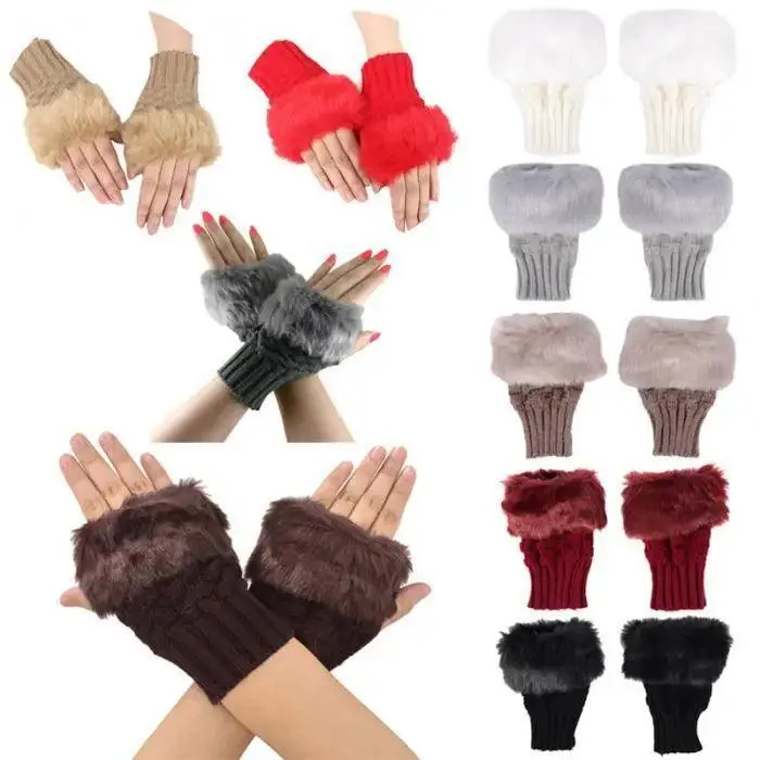Fashion Fingerless Warm Wool Knitted Classic Fur Half One Size Finger Gloves For Women Cute Soft And Comfortable Trendy Fashion Stretchy Gloves For Women