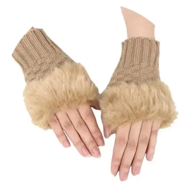 Fashion Fingerless Warm Wool Knitted Classic Fur Half One Size Finger Gloves For Women Cute Soft And Comfortable Trendy Fashion Stretchy Gloves For Women