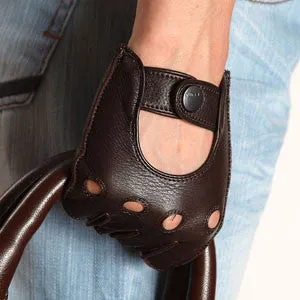 Fashion Men Deerskin Gloves Wrist Half Finger Driving Glove Solid Adult Fingerless Mittens Real Genuine Leather Limited