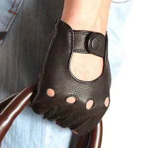 Fashion Men Deerskin Gloves Wrist Half Finger Driving Glove Solid Adult Fingerless Mittens Real Genuine Leather Limited