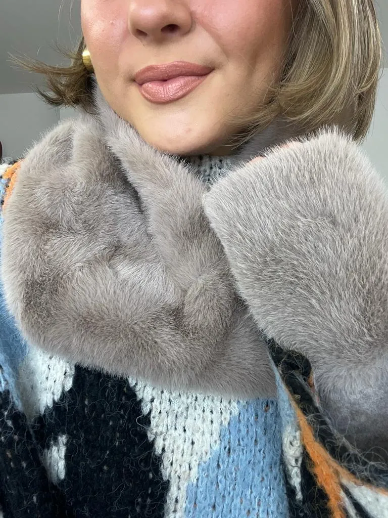 Faux Fur Gloves & Snood Set - Beige