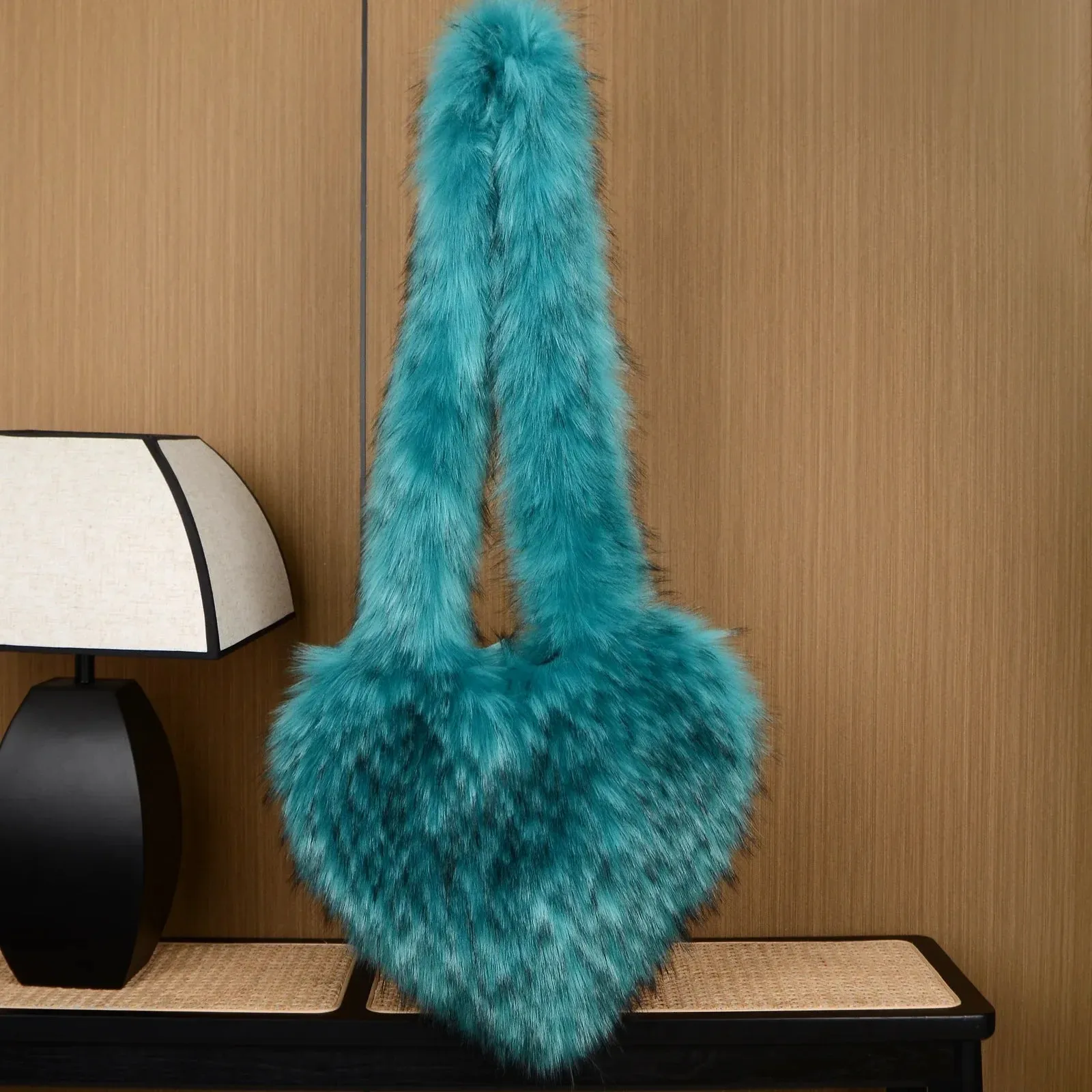 Faux Fur Plush Ladies Heart Shaped Messenger Bag
