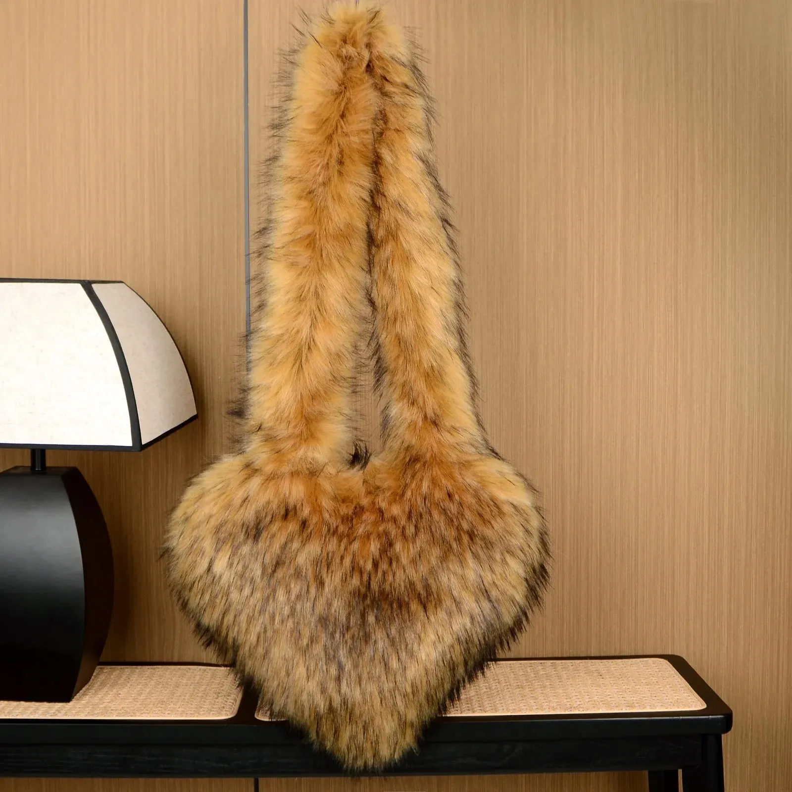 Faux Fur Plush Ladies Heart Shaped Messenger Bag