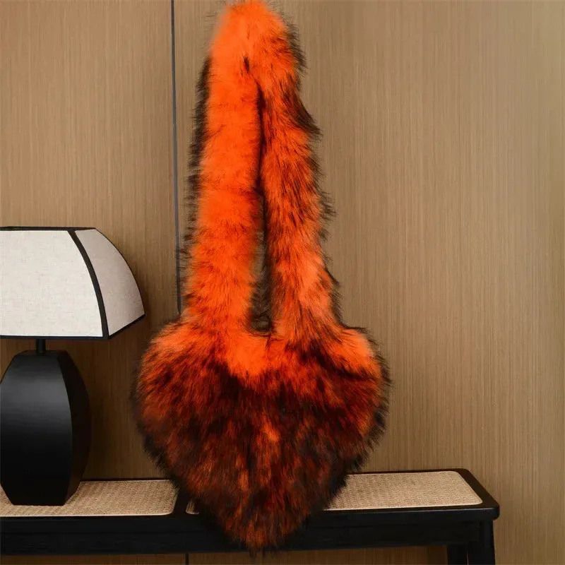 Faux Fur Plush Ladies Heart Shaped Messenger Bag