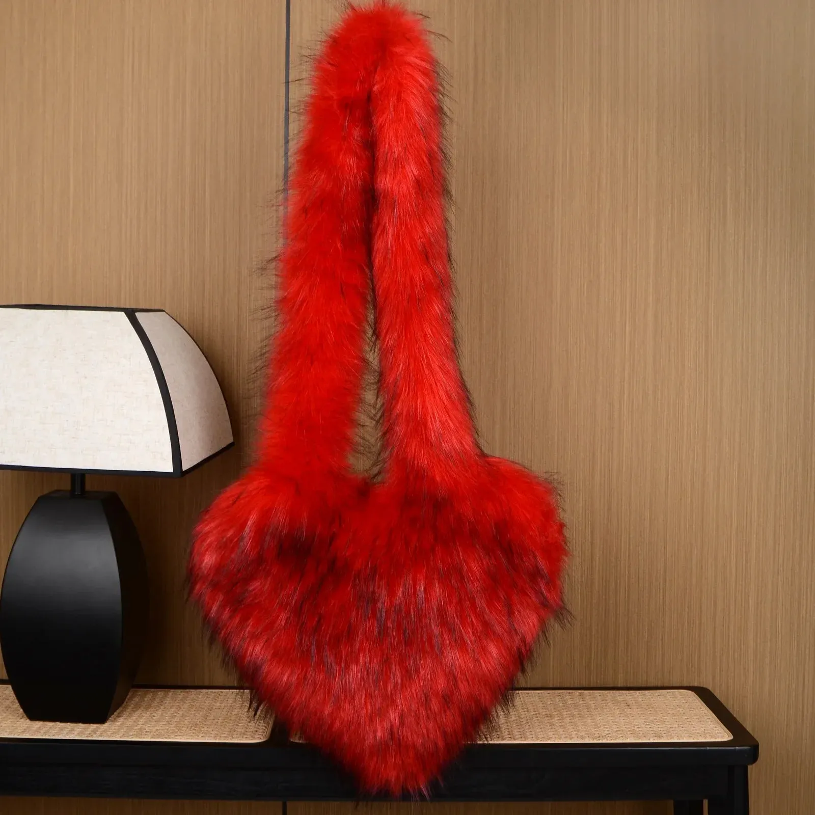 Faux Fur Plush Ladies Heart Shaped Messenger Bag