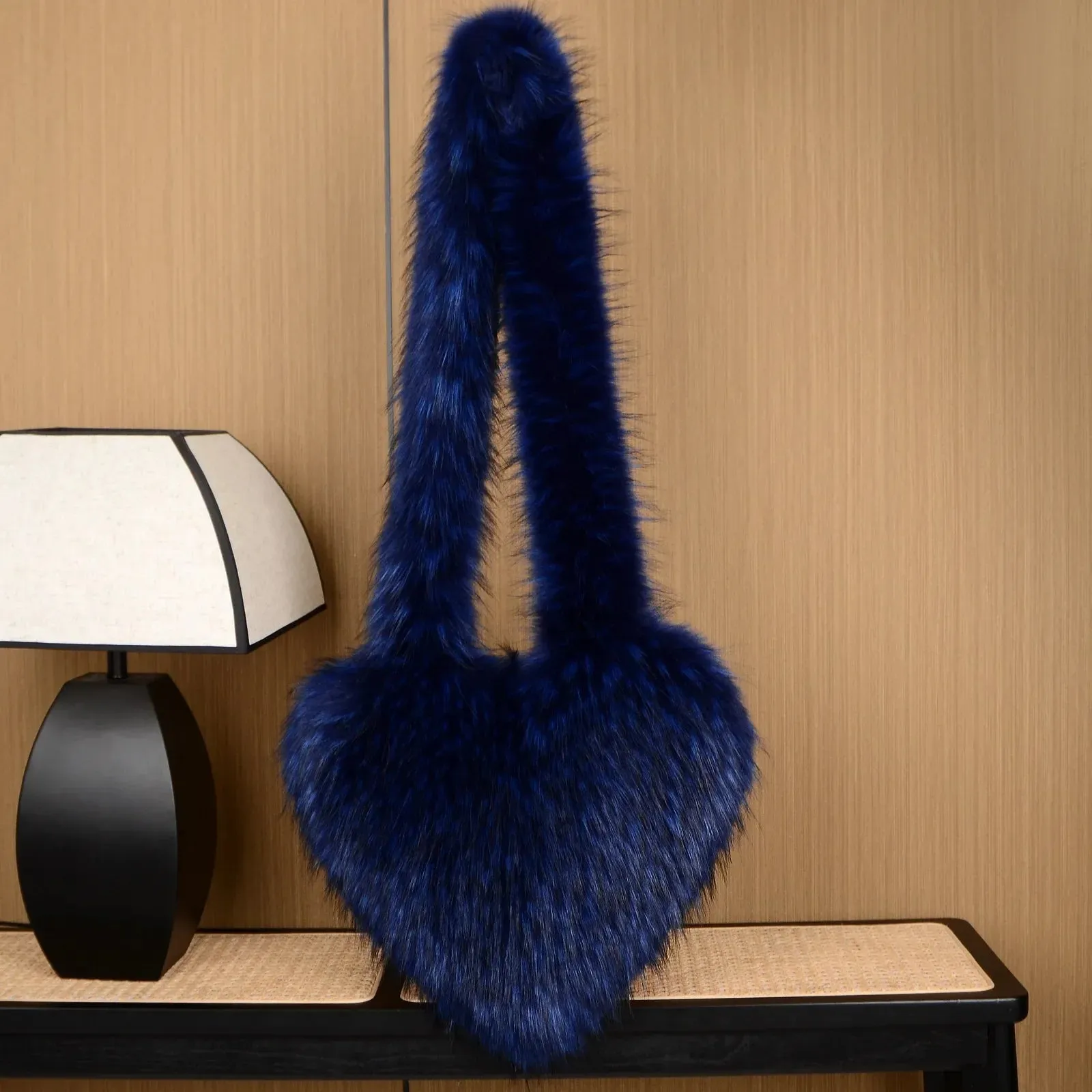 Faux Fur Plush Ladies Heart Shaped Messenger Bag