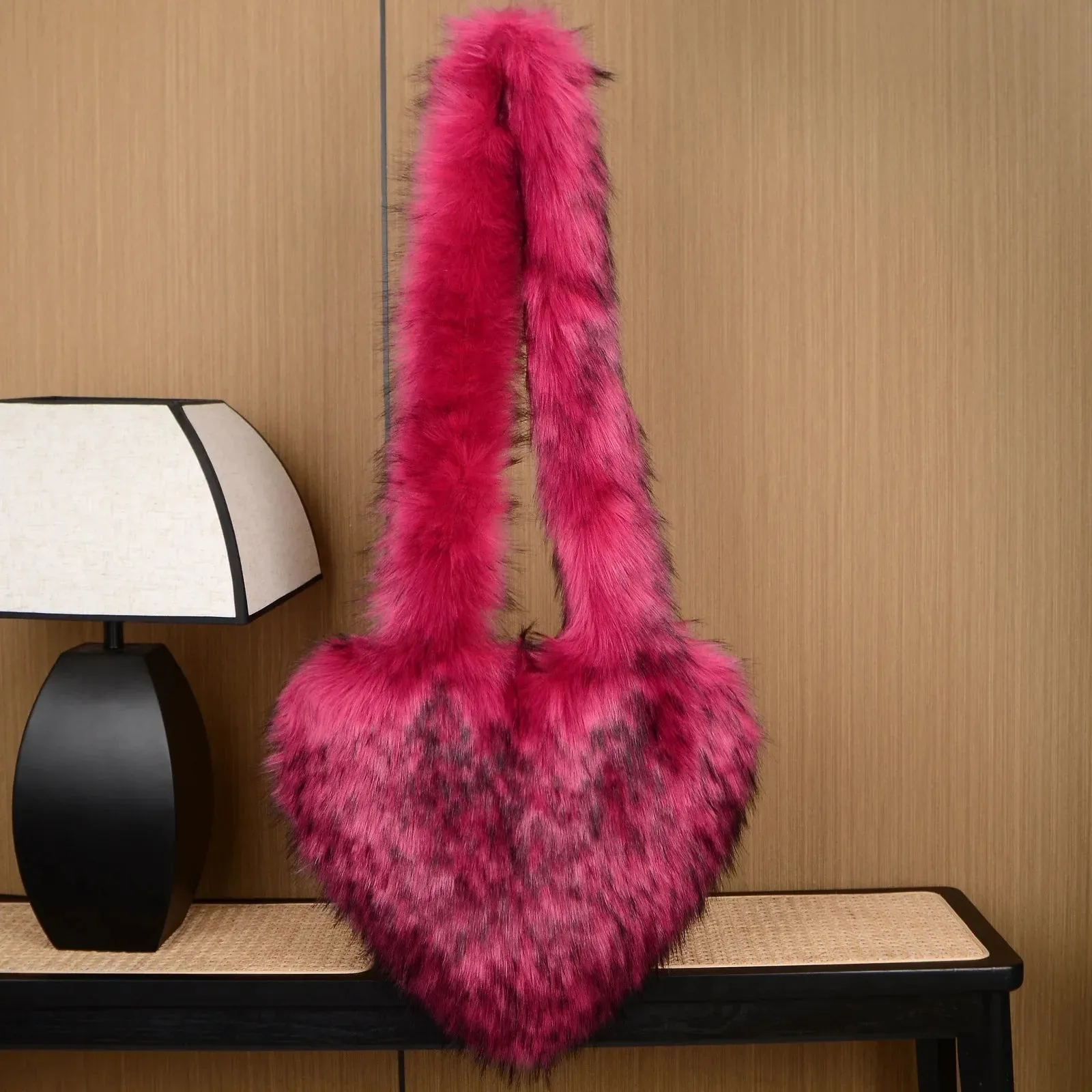 Faux Fur Plush Ladies Heart Shaped Messenger Bag