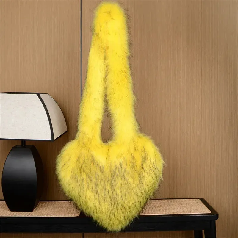 Faux Fur Plush Ladies Heart Shaped Messenger Bag