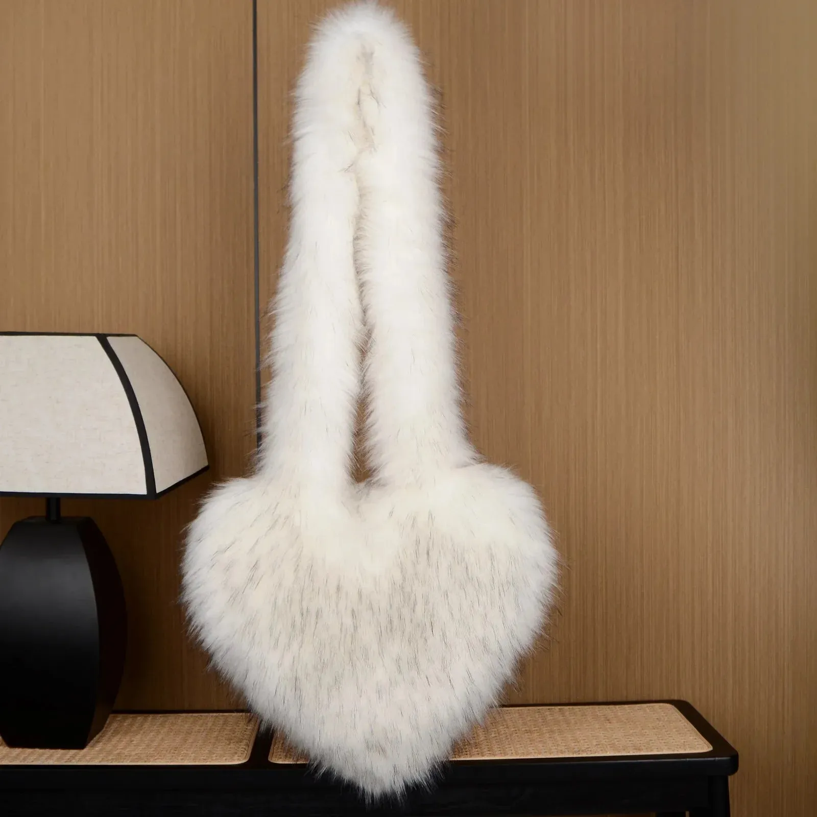 Faux Fur Plush Ladies Heart Shaped Messenger Bag