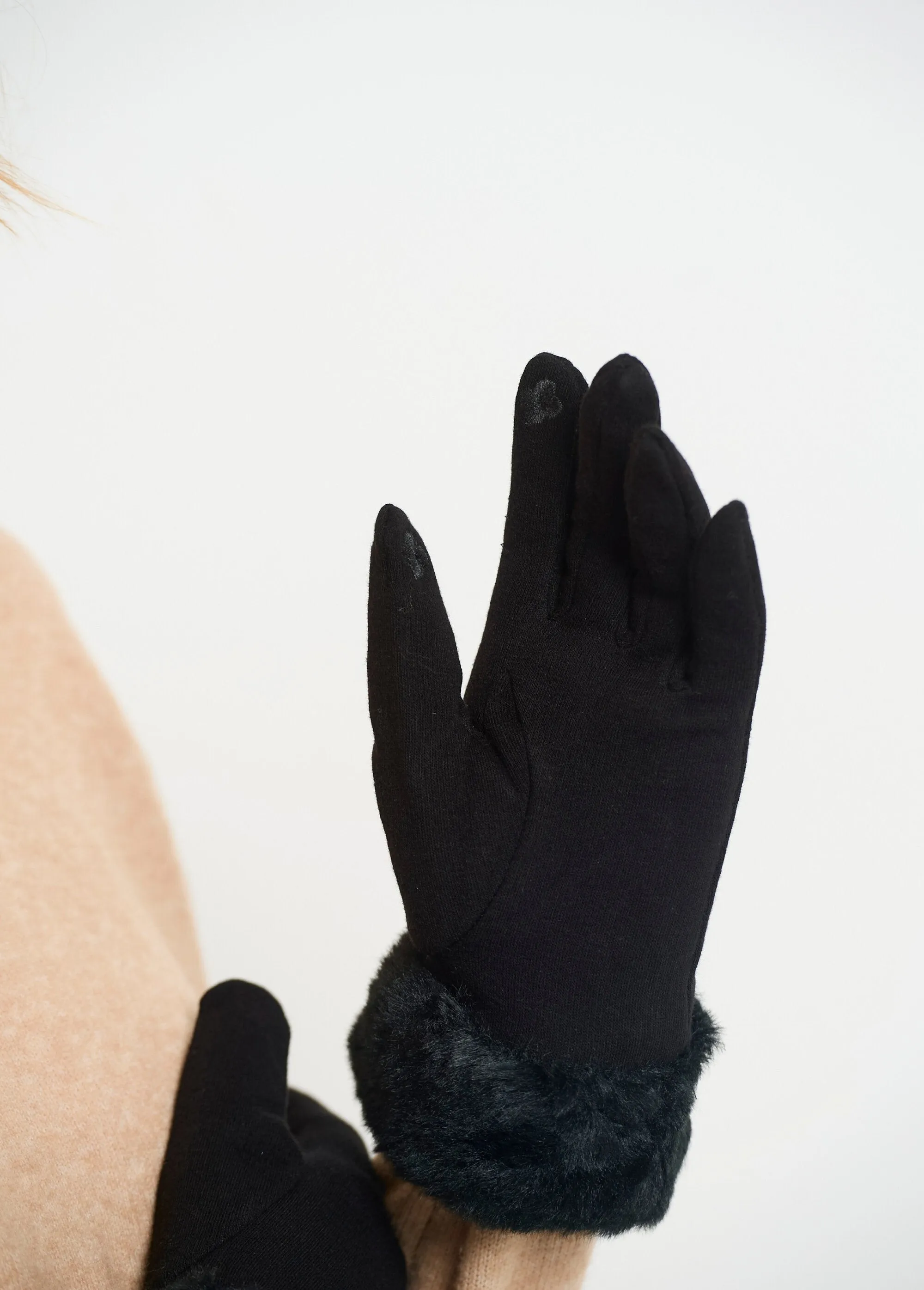 Faux fur trim mesh gloves