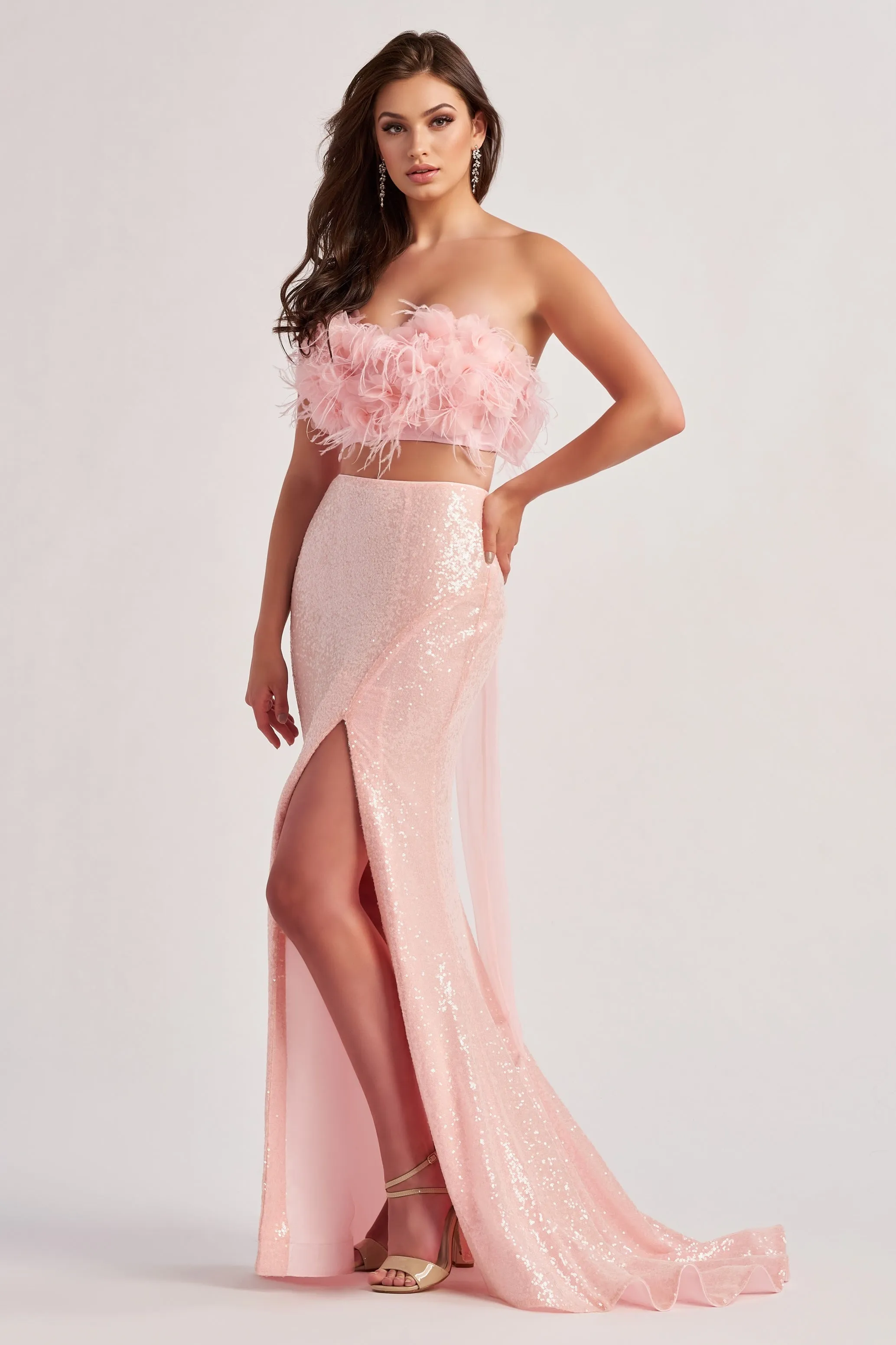 Feathers, Rosettes & Sequins Oh-My Two Piece Gown