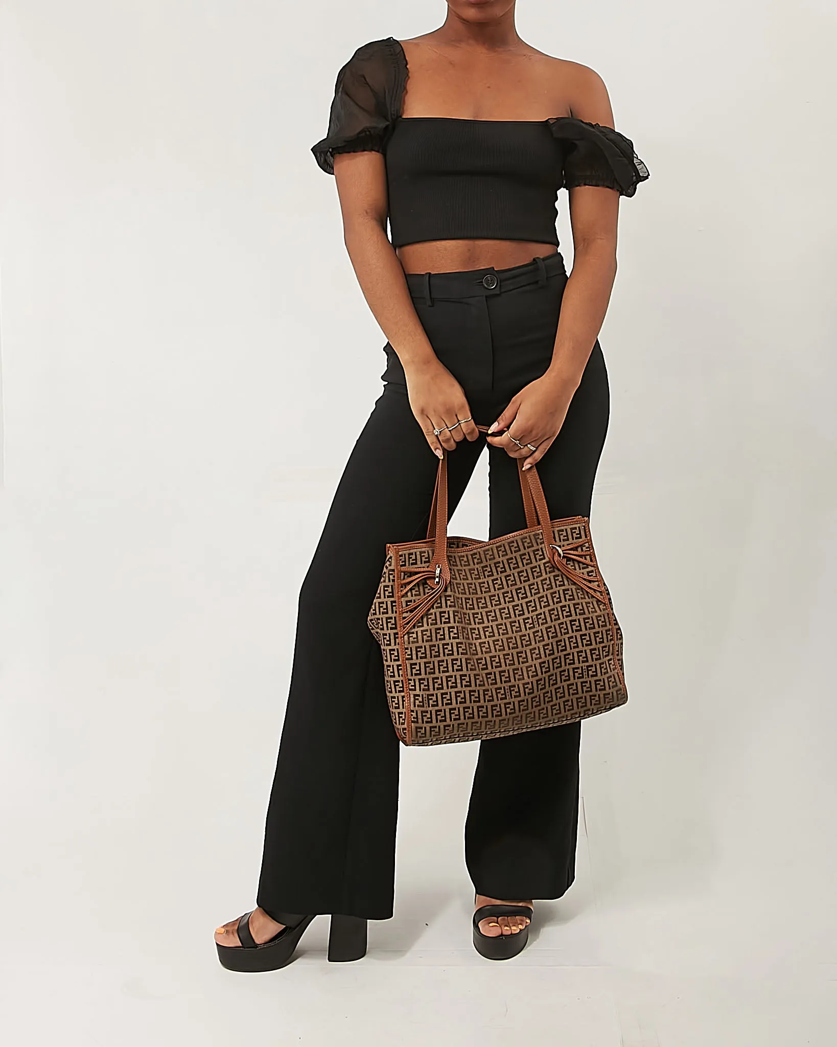 Fendi Brown Zucchino Print Canvas Tote Bag