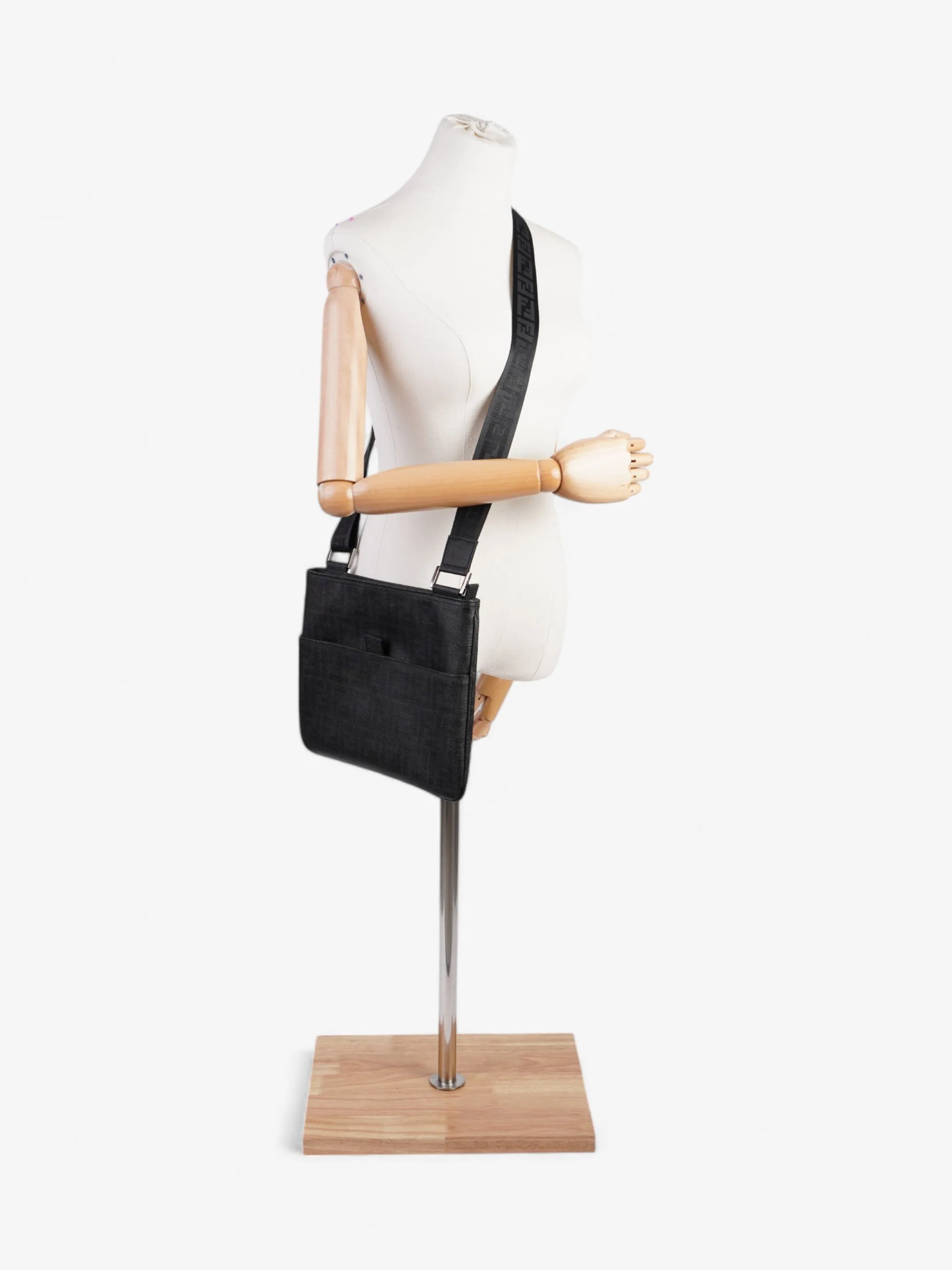 Fendi Zucca Shoulder Bag Black Canvas