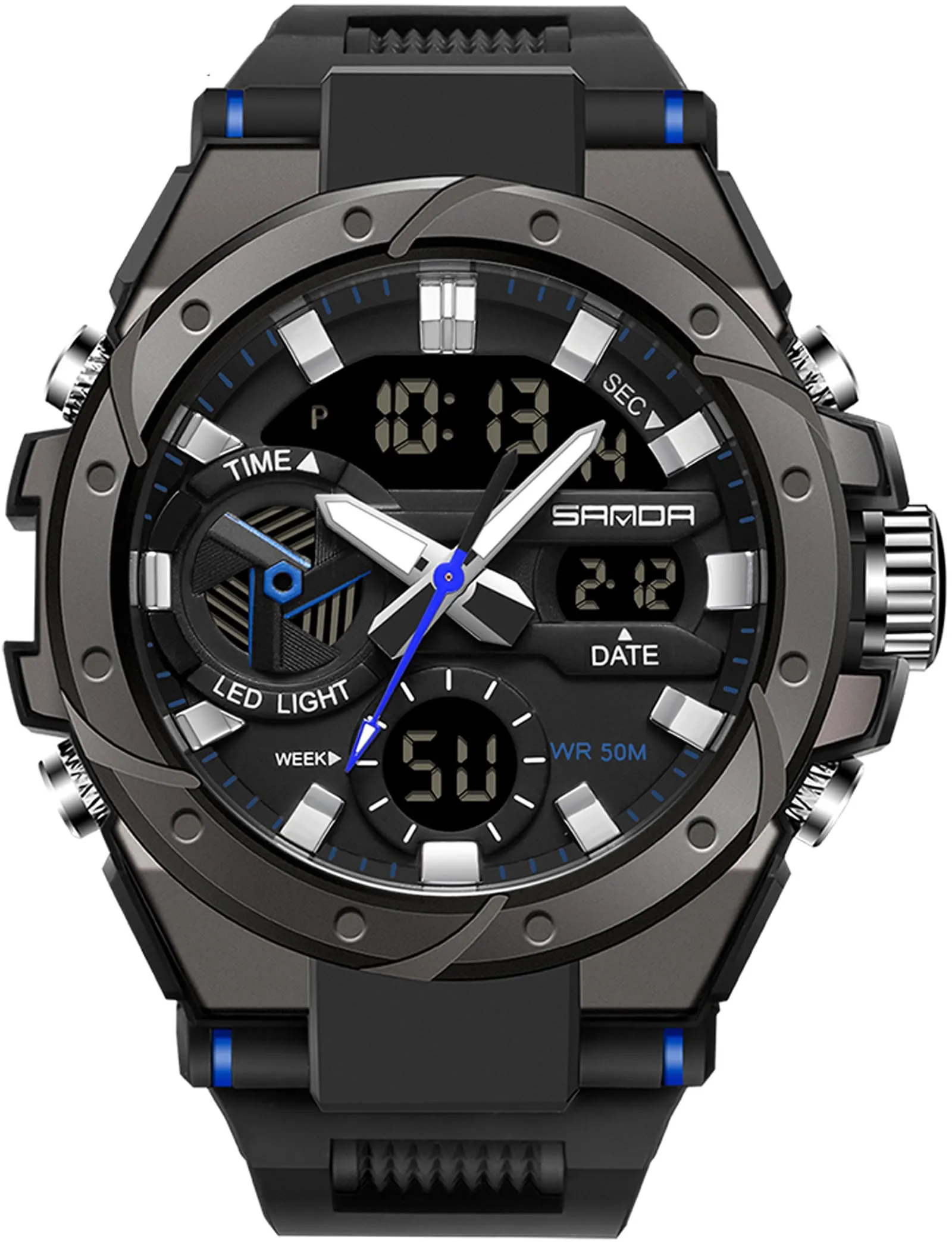 Findtime Mens Digital Analog Watches for Men, Men's Sports Outdoor Watch Military Tactical Wristwatch with Alarm Water Shock Resistant Date Dual Display Stopwatch