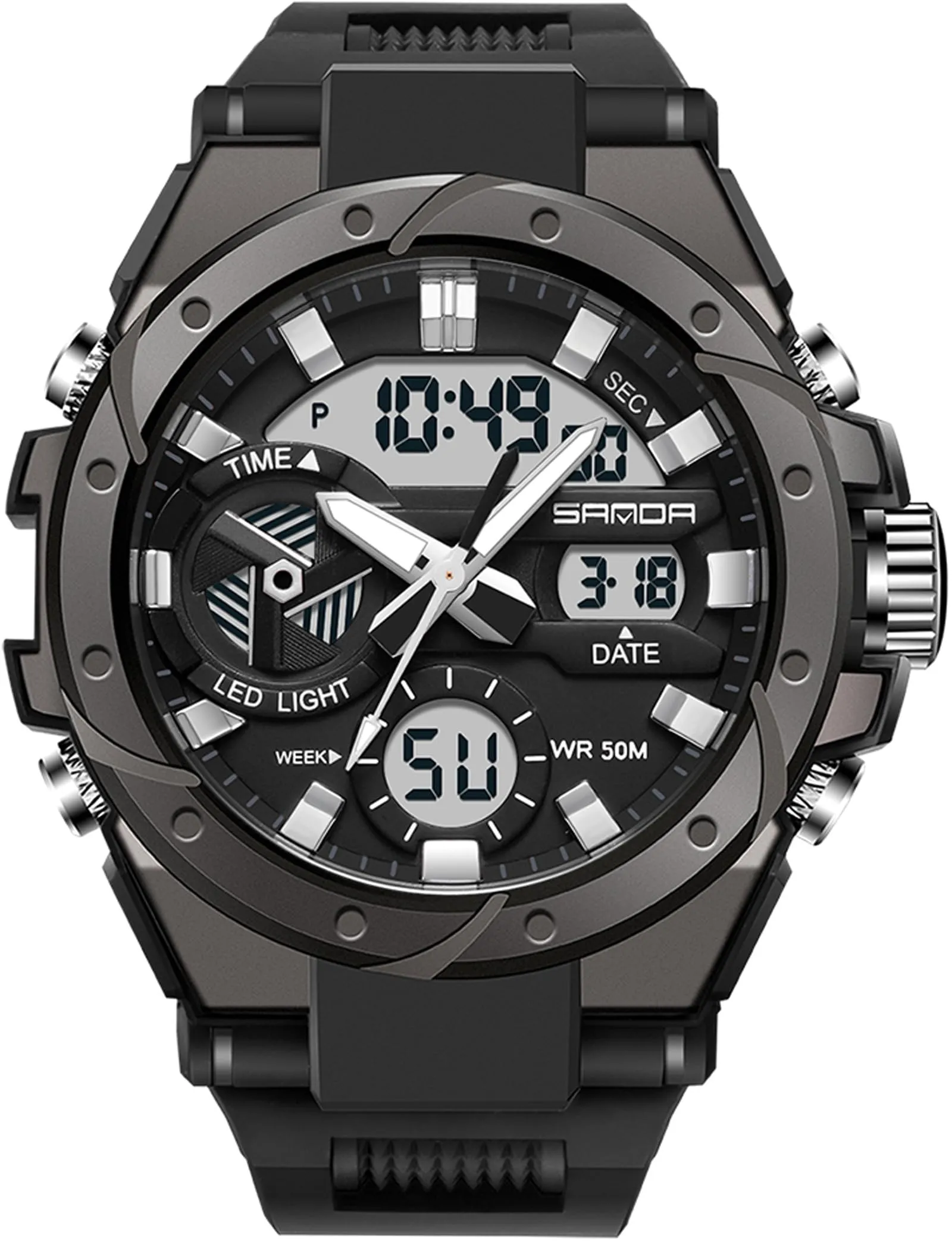 Findtime Mens Digital Analog Watches for Men, Men's Sports Outdoor Watch Military Tactical Wristwatch with Alarm Water Shock Resistant Date Dual Display Stopwatch