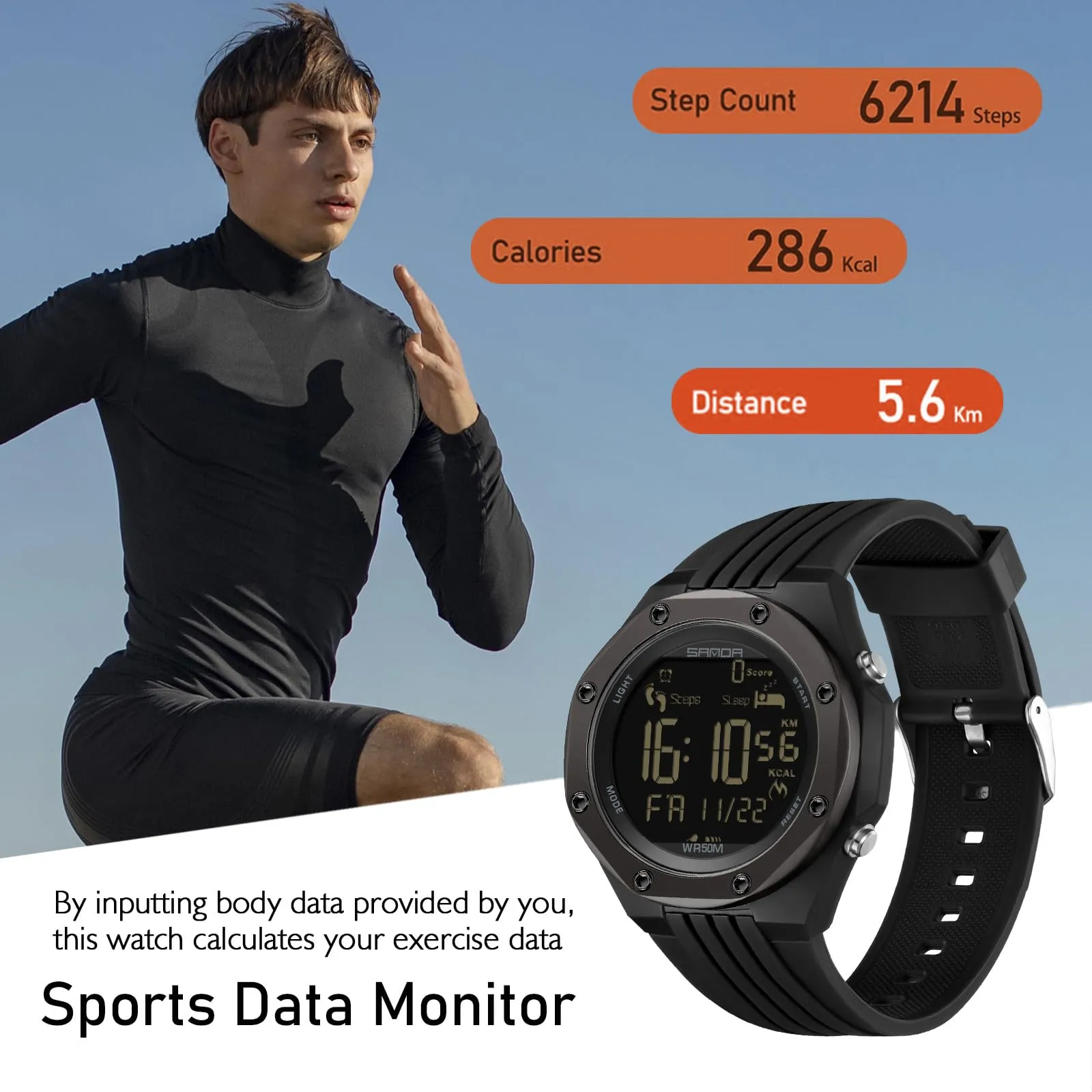 Findtime Mens Sports Watch - Military, Tactical & Digital Watches for Men, Waterproof, Pedometer, Step Counter for Calories, Distance