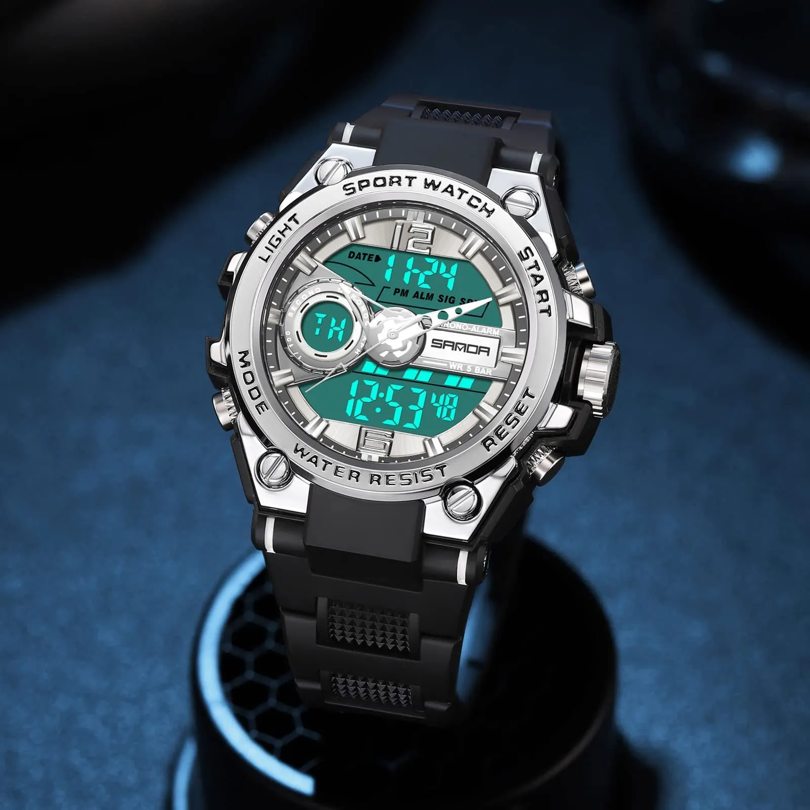 Findtime Military Watch Tactical Watches for Men Waterproof Rugged Outdoor Wristwatch Sports Mens Analog Digital 12/24H Big Face Large Dual Display LED Alarm Stopwatch