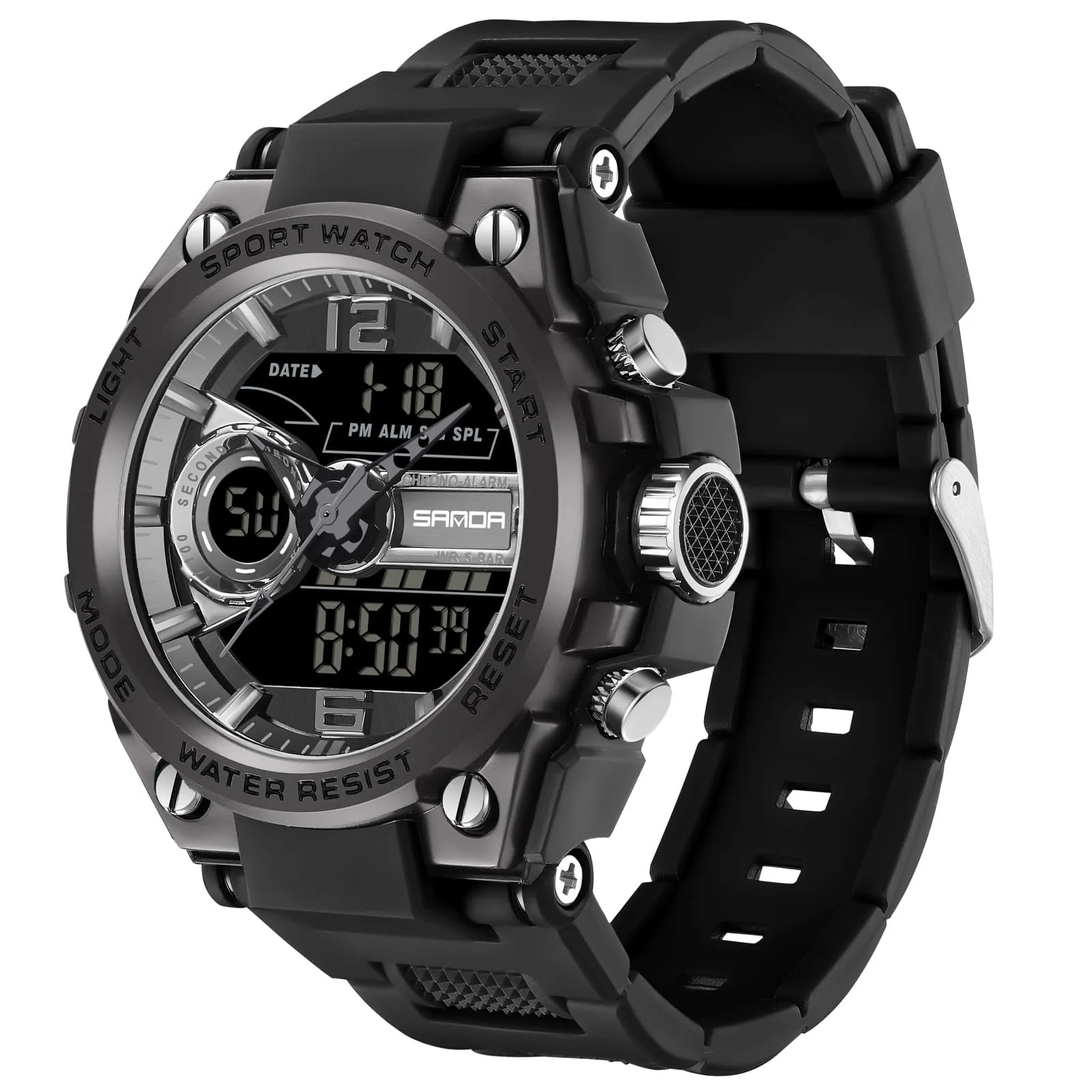 Findtime Military Watch Tactical Watches for Men Waterproof Rugged Outdoor Wristwatch Sports Mens Analog Digital 12/24H Big Face Large Dual Display LED Alarm Stopwatch