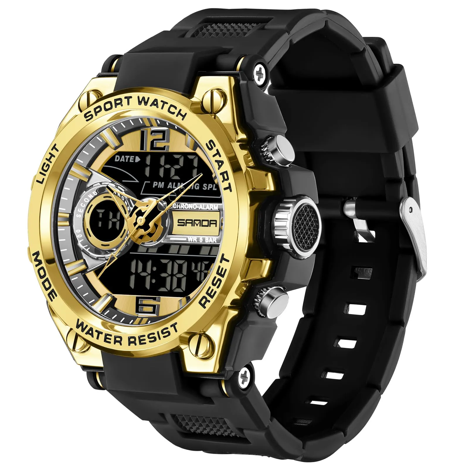 Findtime Military Watch Tactical Watches for Men Waterproof Rugged Outdoor Wristwatch Sports Mens Analog Digital 12/24H Big Face Large Dual Display LED Alarm Stopwatch