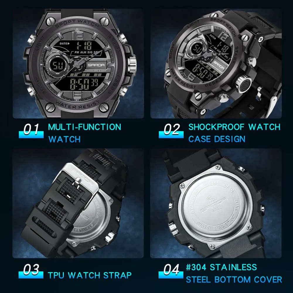 Findtime Military Watch Tactical Watches for Men Waterproof Rugged Outdoor Wristwatch Sports Mens Analog Digital 12/24H Big Face Large Dual Display LED Alarm Stopwatch