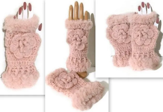 Fingerless gloves, crochet fingerless gloves,  pink alpaca fiber, The pink alpaca fingerless gloves, woman size