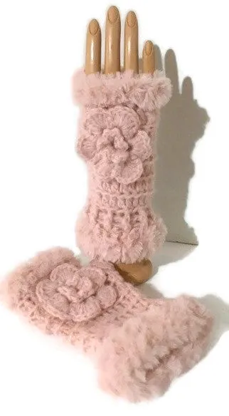 Fingerless gloves, crochet fingerless gloves,  pink alpaca fiber, The pink alpaca fingerless gloves, woman size